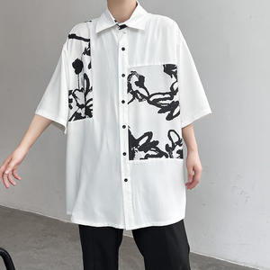 夏季新款男士宽松印花衬衫潮流开衫半袖衬衣外穿 C265 P85图片