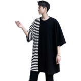 夏季男女圆领短袖T恤潮流ins拼接条纹宽松青春休闲半袖T606P55，男装T恤，星座101A-3