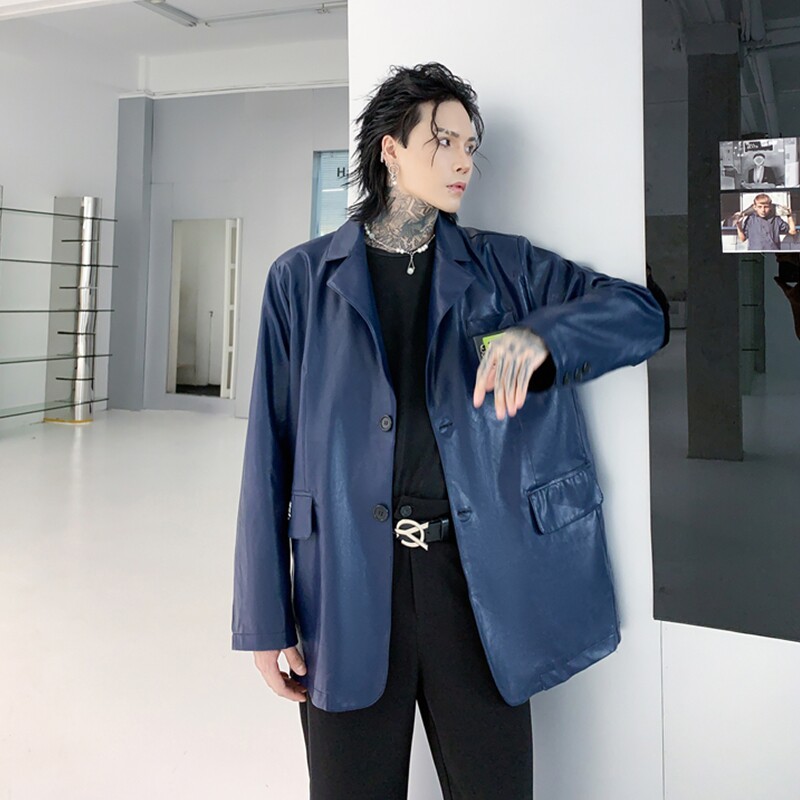 秋冬PU西服男宽松潮流炸街帅气青年发型师高级感外套XF15P125,男装西服,星座101A-3