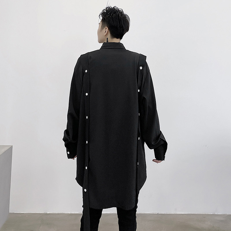 2025春夏纽扣撞色长袖衬衣潮流免烫男士青年帅气宽松衬衫C81P75,男装衬衫,星座101A-3