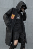 山本风牛仔薄风衣男舞台连帽潮暗黑系毛边中长外套CT681P105，男装风衣，星座101A-3
