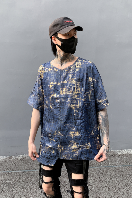 夏季男士潮流时尚短袖烫金图案宽松圆领青年T恤T666P75,男装T恤,星座101A-3