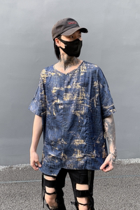 夏季男士潮流时尚短袖烫金图案宽松圆领青年T恤 T666 P75图片