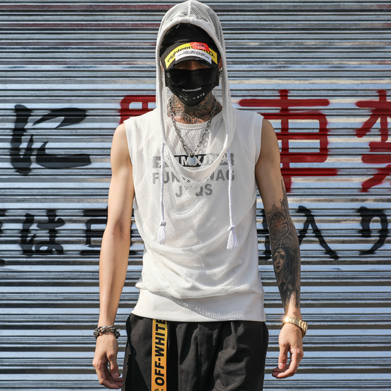 夏季新款男背心潮bf原宿风嘻哈韩版修身男生坎肩连帽  B31 P65图片