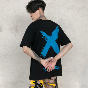 夏款男士宽松圆领短袖T恤潮高街青年印花休闲潮 T372 P40图片