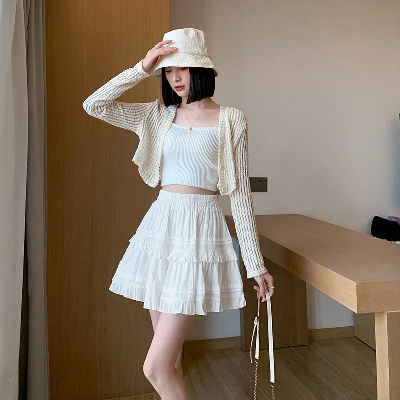 蕾丝爆款裙女春夏2025新款半身裙学院风白色短裙减龄高腰气质裙子