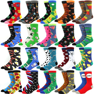 Men Long food Happy Tube Funny Socks Pattern Skateboard Crew