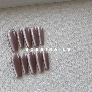 BOBBINAILS欧美冰透葡萄紫陶瓷猫眼可拆卸穿戴甲成品