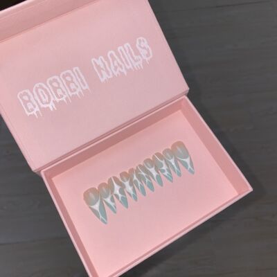 BOBBINAILS欧美渐变薄荷绿手绘线条夏日简约高级可拆卸穿戴甲