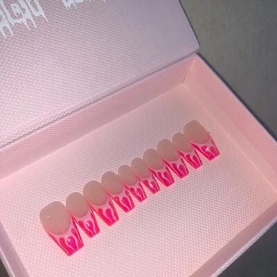 BOBBINAILS欧美荧光粉法式火焰ins辣妹可拆卸穿戴甲