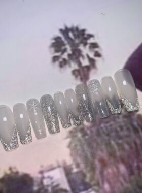 BOBBI NAILS手工定制手绘雪花可拆卸穿戴光疗甲 欧美甲片贴片成品