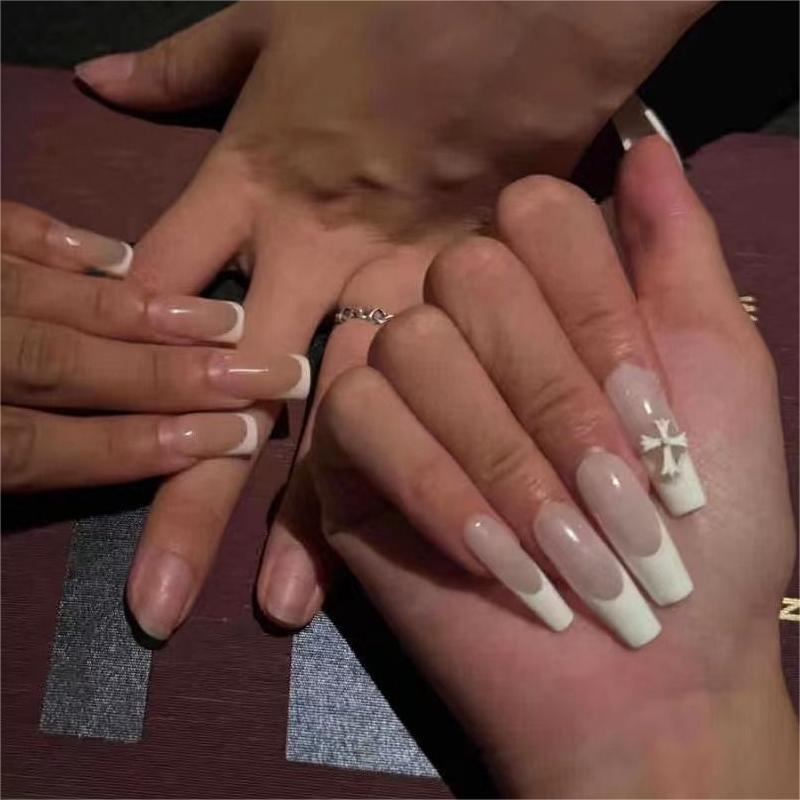 BOBBINAILS欧美纯白手绘法式经典百搭十字架饰品INS可拆卸穿戴甲