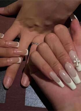 BOBBINAILS欧美纯白手绘法式经典百搭十字架饰品INS可拆卸穿戴甲