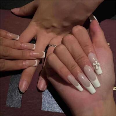 BOBBINAILS欧美纯白手绘法式经典百搭十字架饰品INS可拆卸穿戴甲