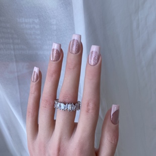 BOBBINAILS嫩粉色春日猫眼法式水晶可爱淑女百搭可拆卸穿戴甲成品