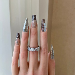 BOBBINAILS欧美秋冬巧克力法式 钢珠鳄鱼纹立体魔镜高级INS穿戴甲