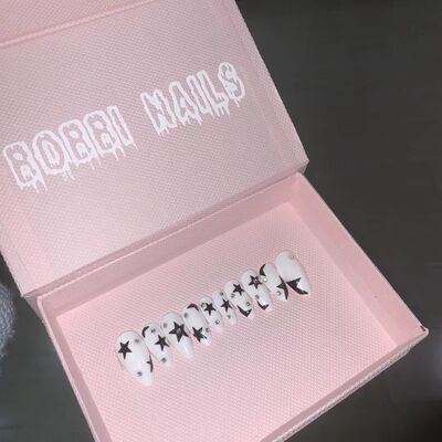 BOBBINAILS欧美手工制作手绘五角星黑白小钻朋克辣妹可拆卸穿戴甲