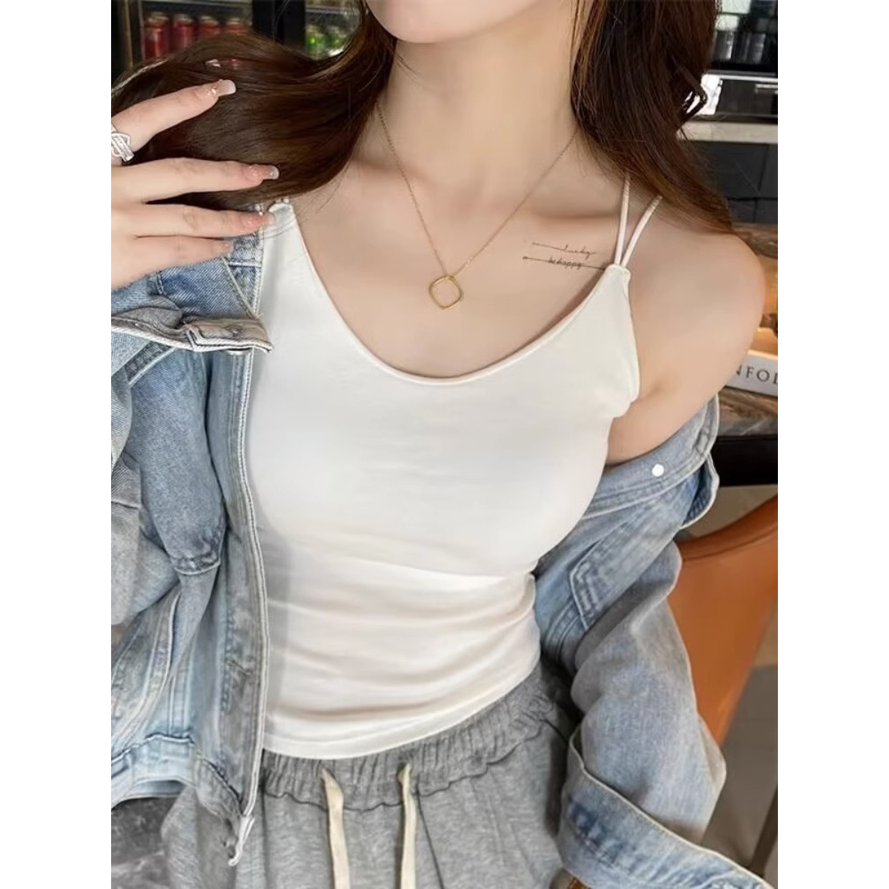 吊带女内搭美背背心文胸一体带胸垫夏外穿黑色抹胸打底纯棉上衣