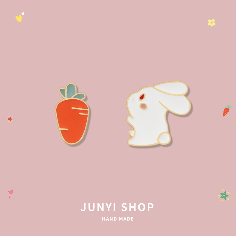 兔子萝卜胸针卡通可爱日系金属徽章情侣ins潮个性包包装饰别针扣