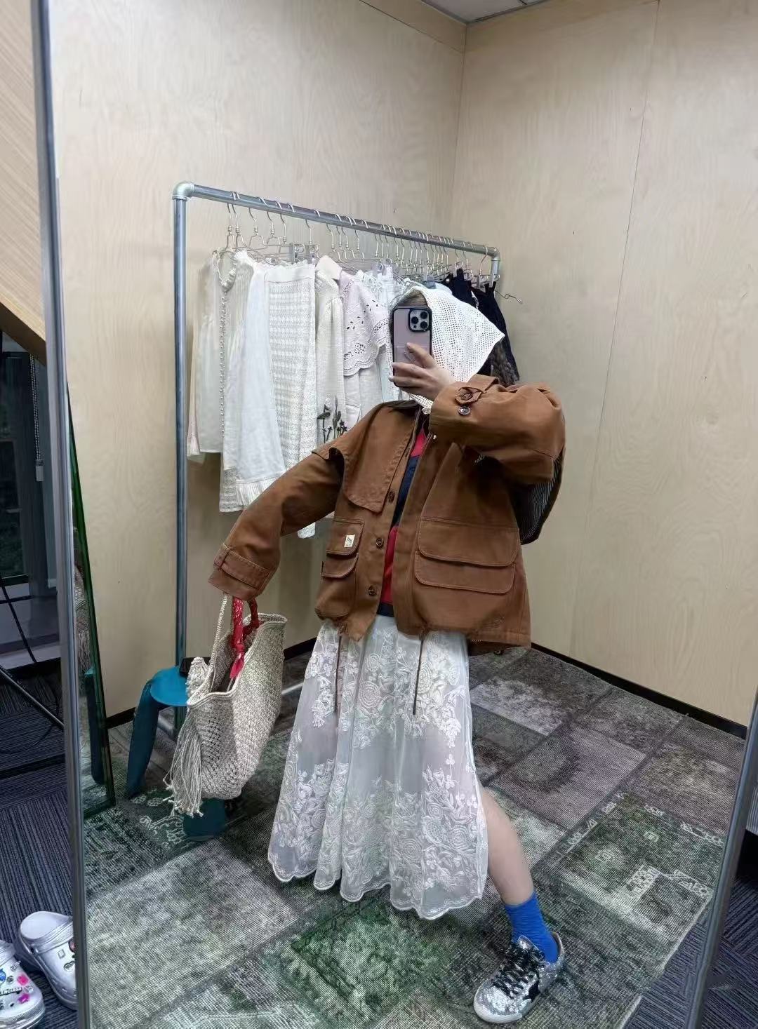 法式小众可拆卸斗篷拼皮领工装外套女25秋季新款宽松百搭夹克上衣