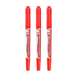 晨光红色记号笔小双头勾线笔不掉色防水细头小头油性笔美术专用儿童绘画笔粗细两头勾边笔马克笔不褪色画线笔