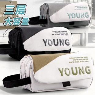 笔袋男生分层多功能大容量小学生文具袋男孩子2026新款炫酷帅气潮流铅笔盒高初中生简约ins高颜值帆布文具盒