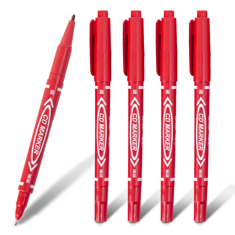 红色记号笔小双头勾线笔不掉色防水防油细头小头油性笔美术专用儿