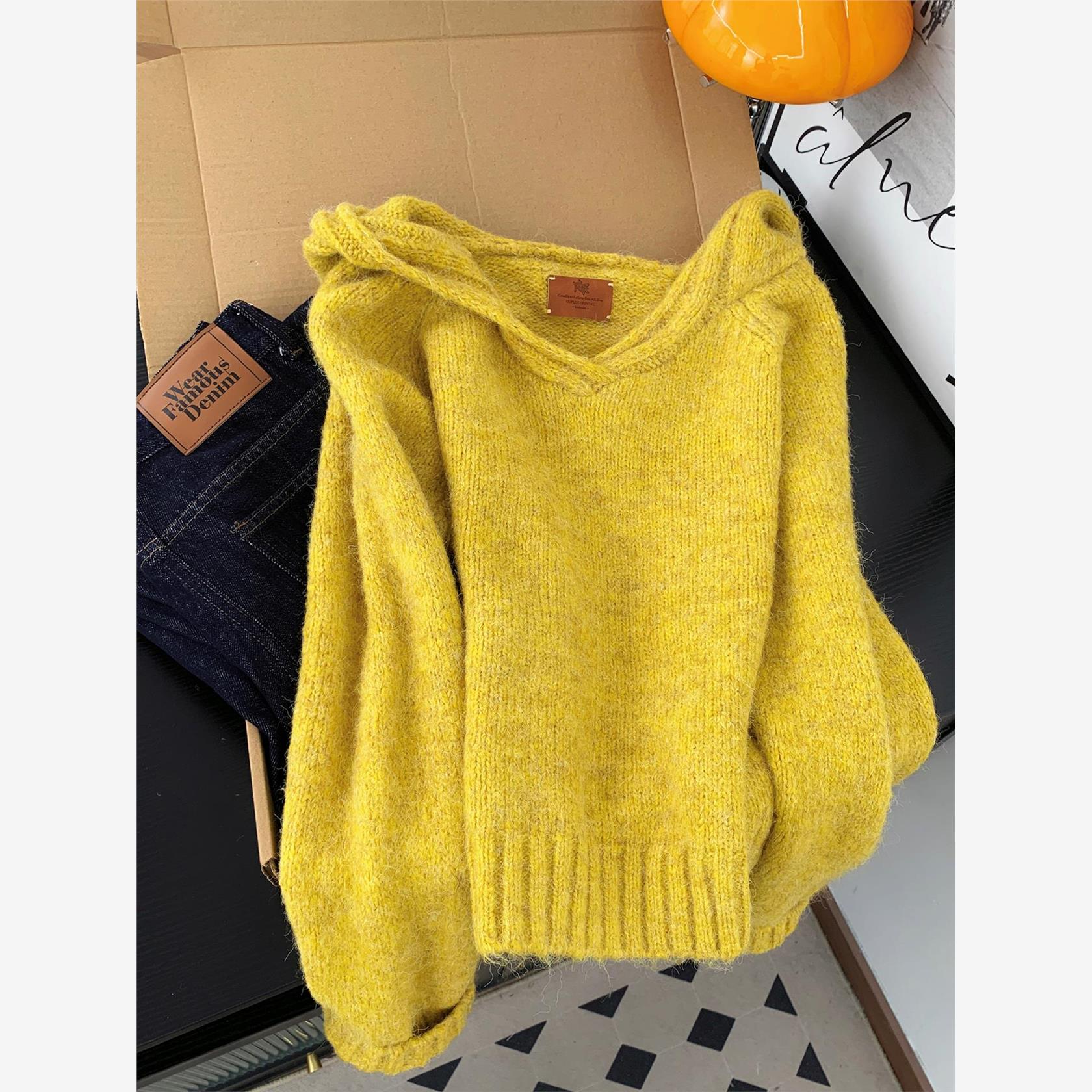 韩系简约温柔风连帽针织衫毛衣女