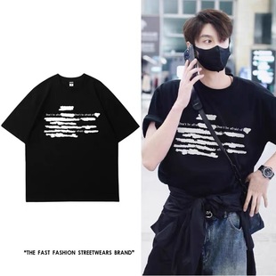 网剧逆爱田栩宁同款美式潮牌涂鸦字母短袖t恤男女夏季宽松上衣服
