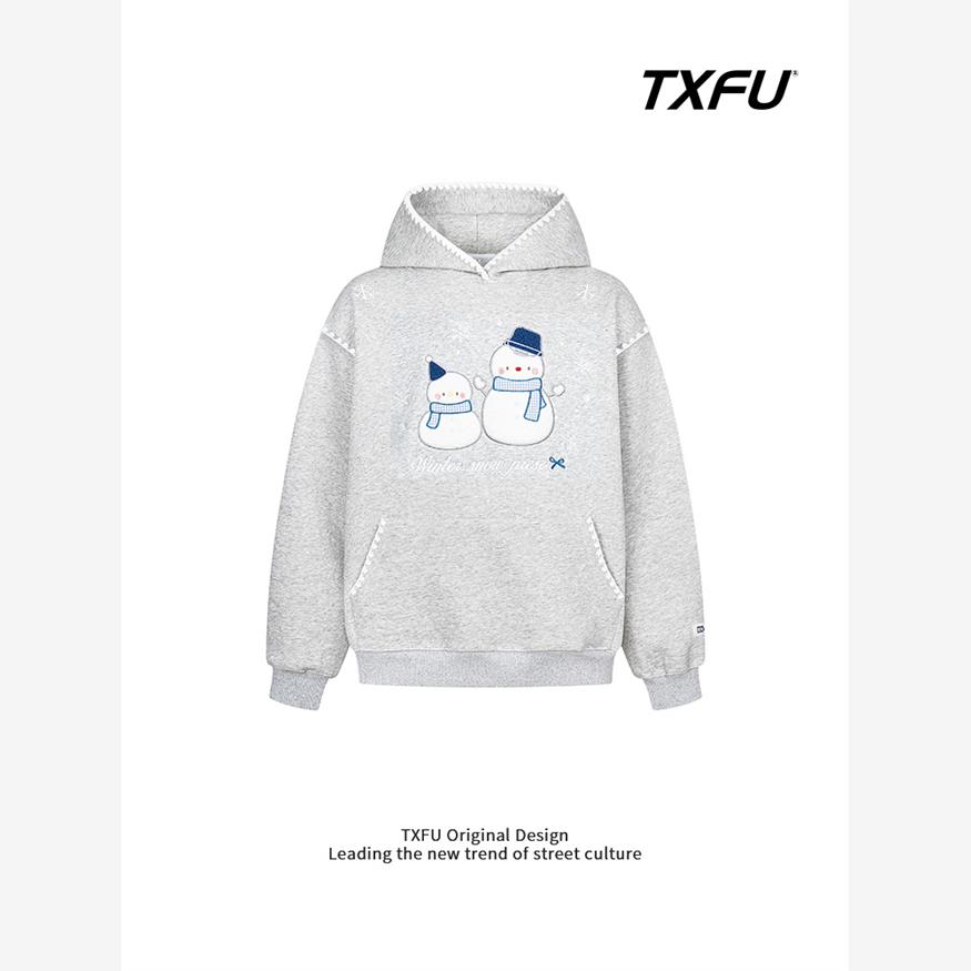 可爱卡通雪人刺绣学院风连帽卫衣