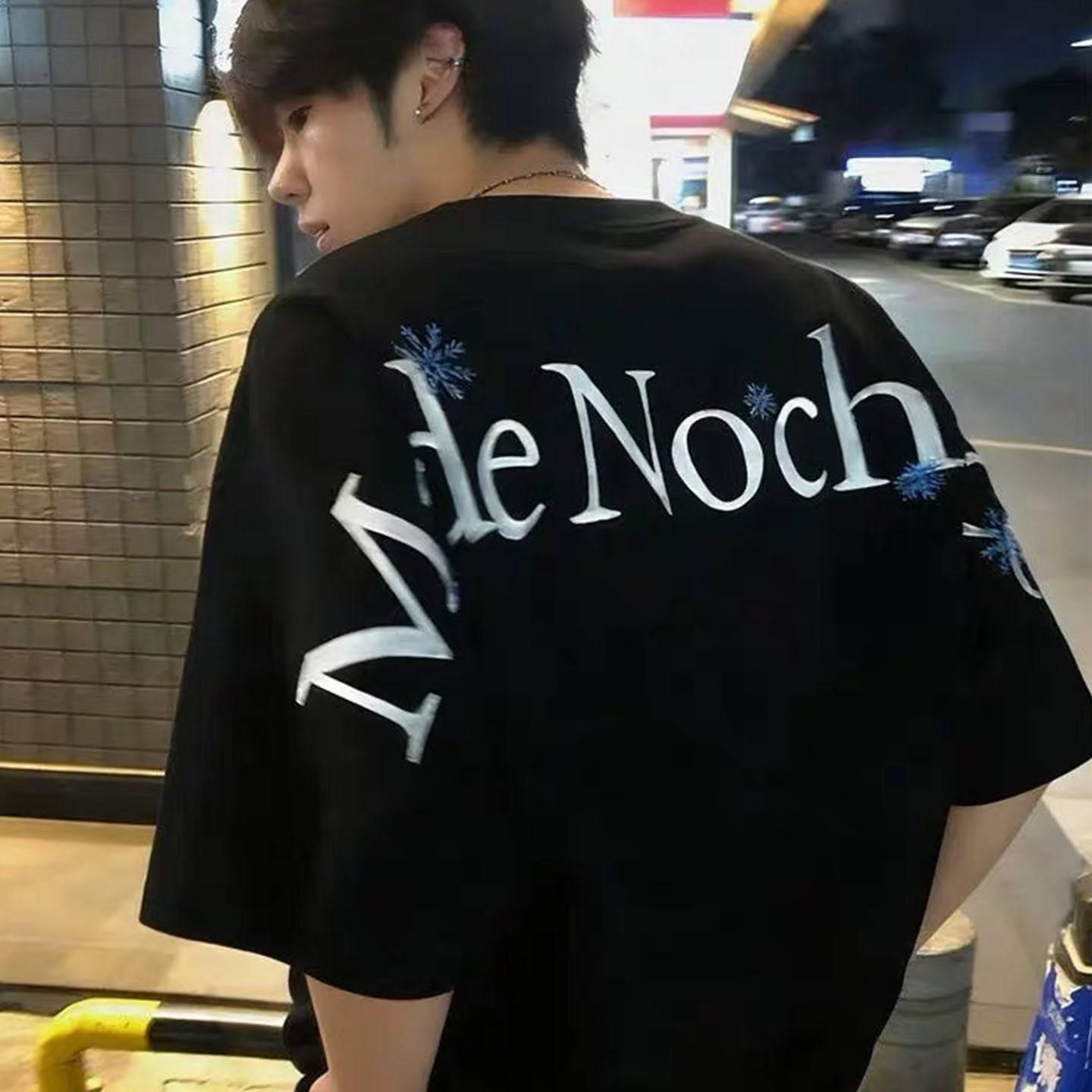 美式国潮高街刺绣雪花字母重磅短袖男女夏季新款潮牌宽松情侣t恤