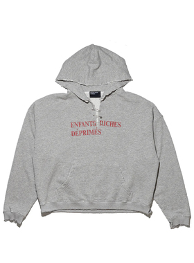 西村力erd25ss官网限定花灰别针破坏磨破标语boxy水洗做旧连帽衫