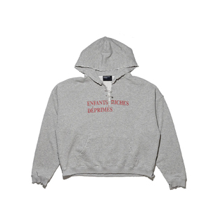 西村力erd25ss官网限定花灰别针破坏磨破标语boxy水洗做旧连帽衫