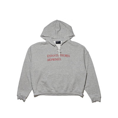 西村力erd25ss官网限定花灰别针破坏磨破标语boxy水洗做旧连帽衫