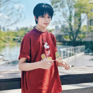 TF家族4代王橹杰同款衣服调皮的米奇潮牌纯棉短袖T恤私服男女装