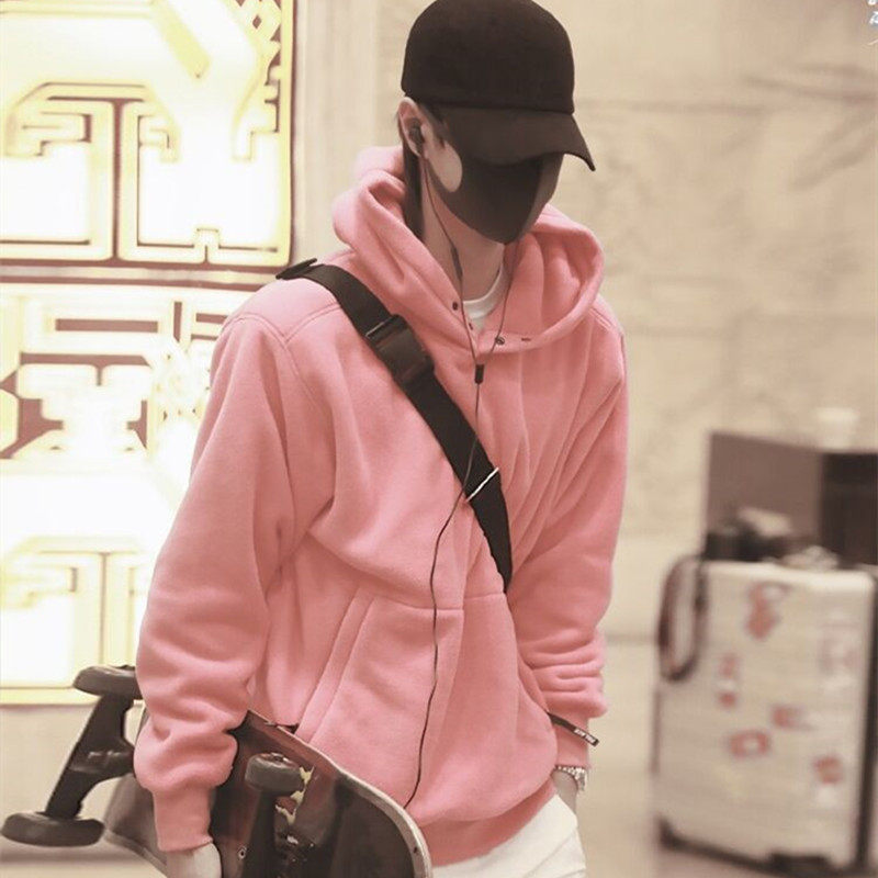 2021新款王一博同款衣服粉色卫衣女宽松连帽衫早春男薄款韩版外套