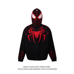 小古万hiphop蜘蛛侠拉链连帽卫衣男女美式潮牌动漫Spider Man外套
