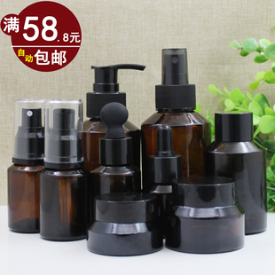 茶色玻璃斜肩瓶棕色膏霜瓶滴管精油瓶爽肤水喷雾乳液按压瓶泵头瓶