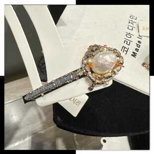 韩国进口东大门新款巴洛克珍珠发夹轻奢原石水晶弹簧夹发饰一字夹