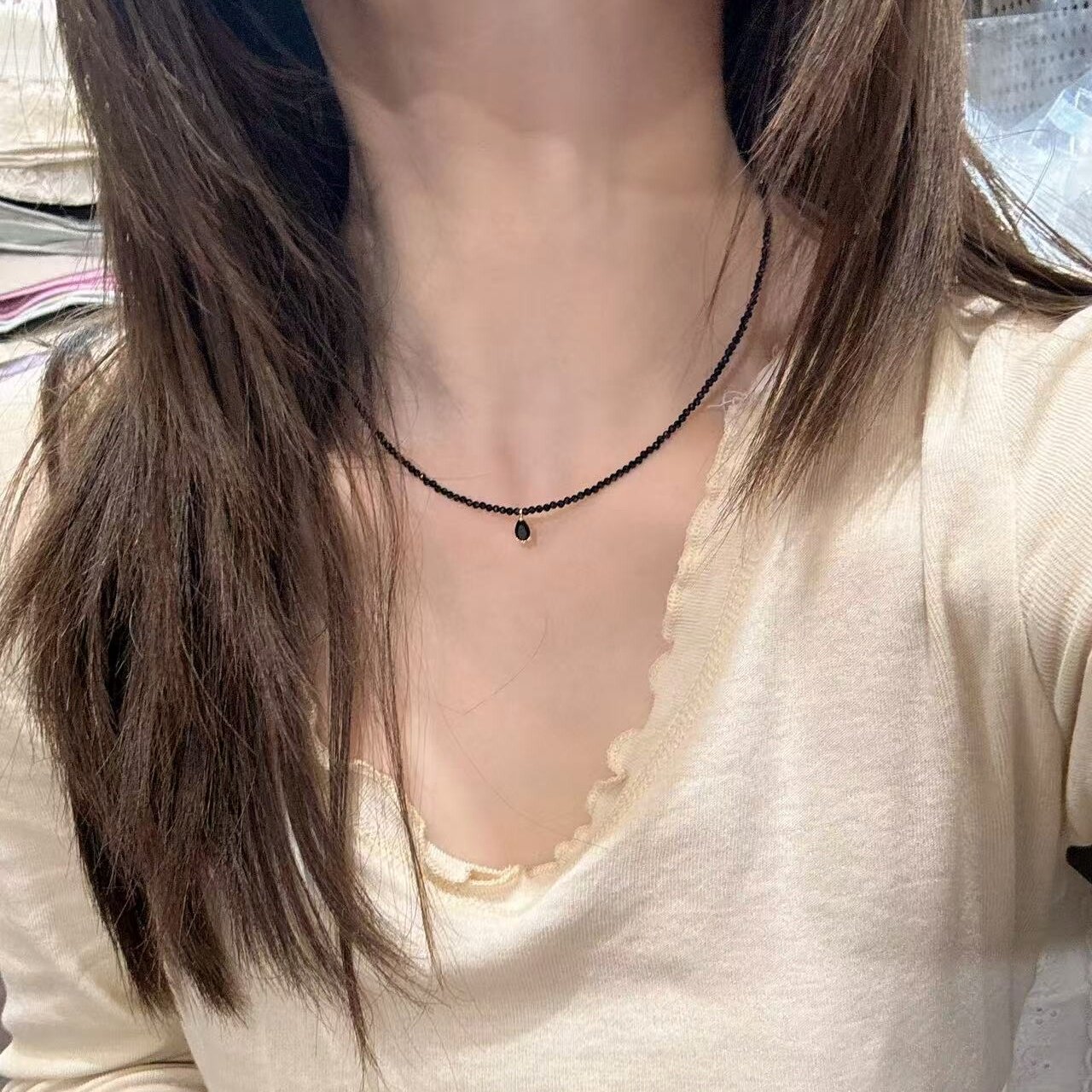 东大门设计师款黑色水晶锁骨链