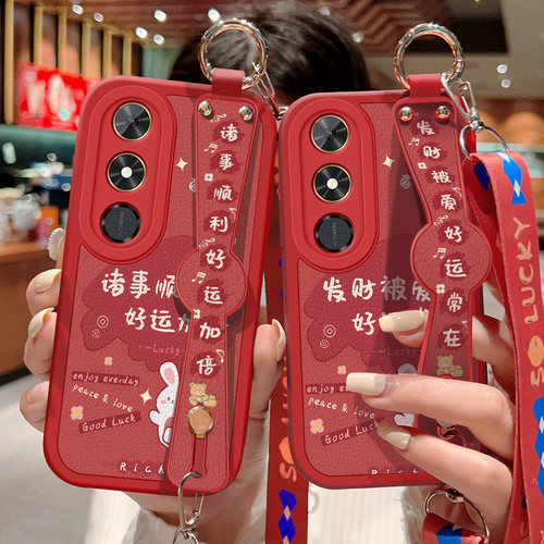 适用华为荣耀Pay9C手机壳防摔Honor Play9C祝福文字可斜挎腕带卡通小羊皮保护套镜头全包边硅胶软壳男女新款