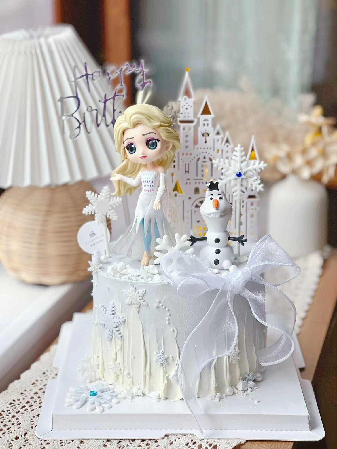 艾莎蛋糕装饰摆件雪宝冰雪公主白裙爱沙雪花女孩生日爱莎插牌插件