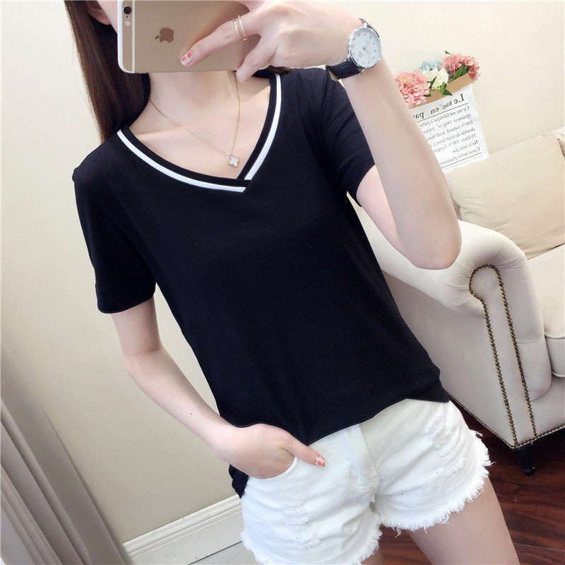 2019夏季新款宽松纯色V领短袖t恤女装韩版纯色百搭上衣简约体恤衫|ruв категории Женская одежда, футболка - от Buy2taobao.com для оказания профессиональной услуги покупки агента Taobao