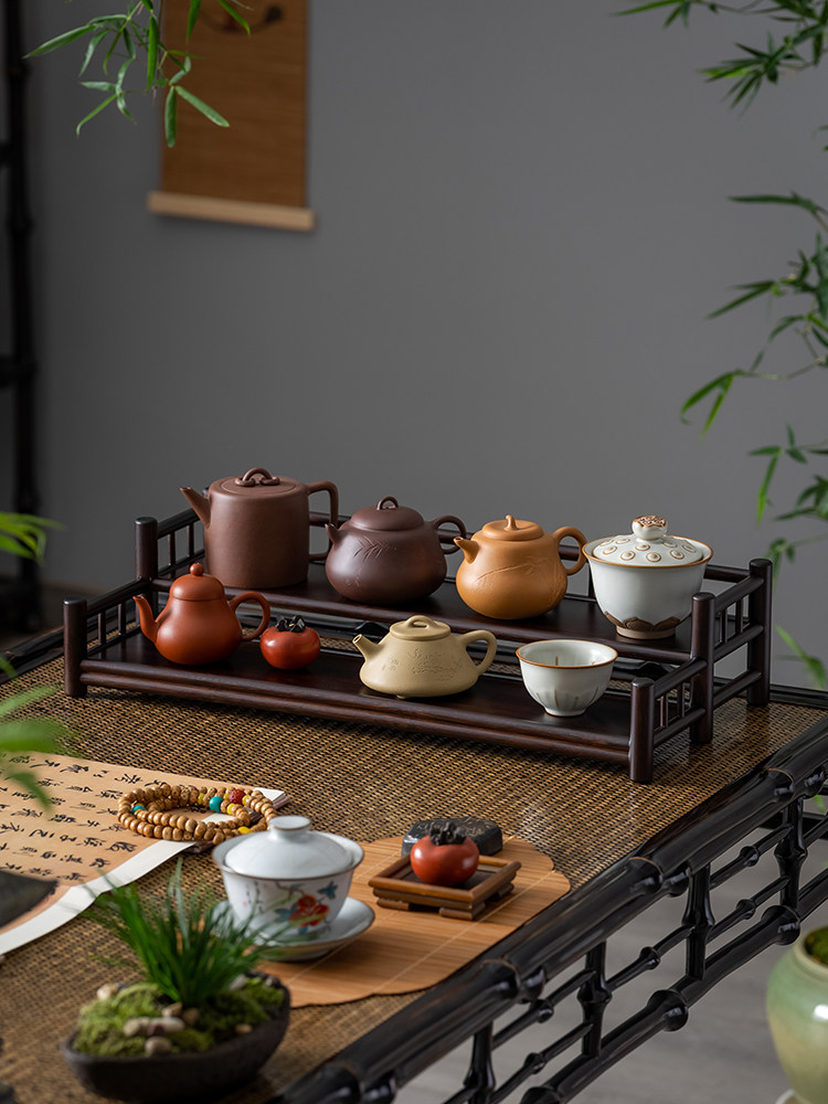 古风桌面架子高级双层茶具桌上收纳紫砂壶摆放架小型竹制置物架子