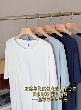 钱章章 冰皮子面料莫代尔丝光棉T恤宽松正肩圆领透气基础款男