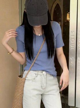真丝莱赛尔U领针织T恤高弹性