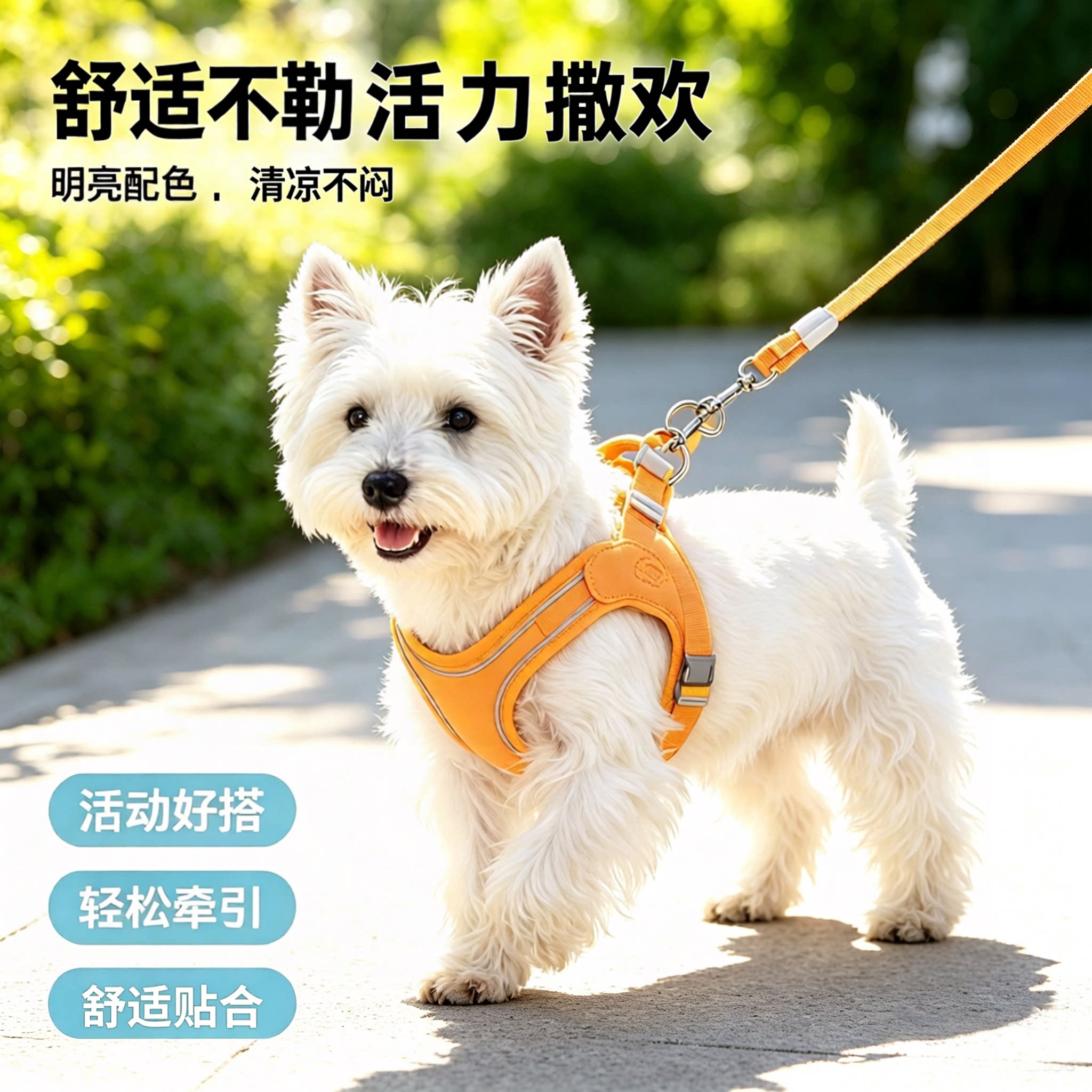 小型犬秋季防勒反光胸背带牵引绳图片