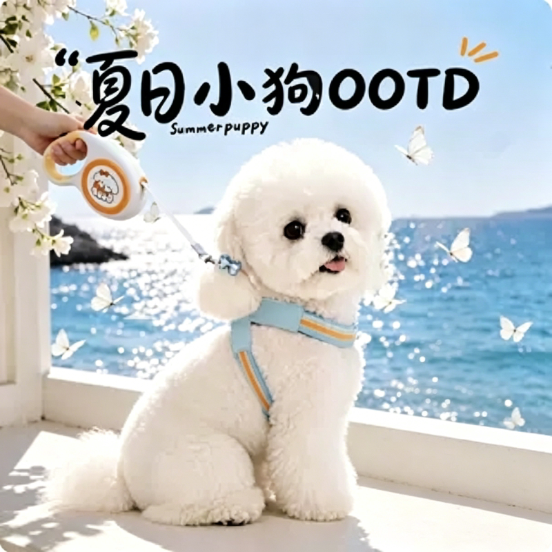 小型犬自动伸缩防挣脱胸背牵引绳图片