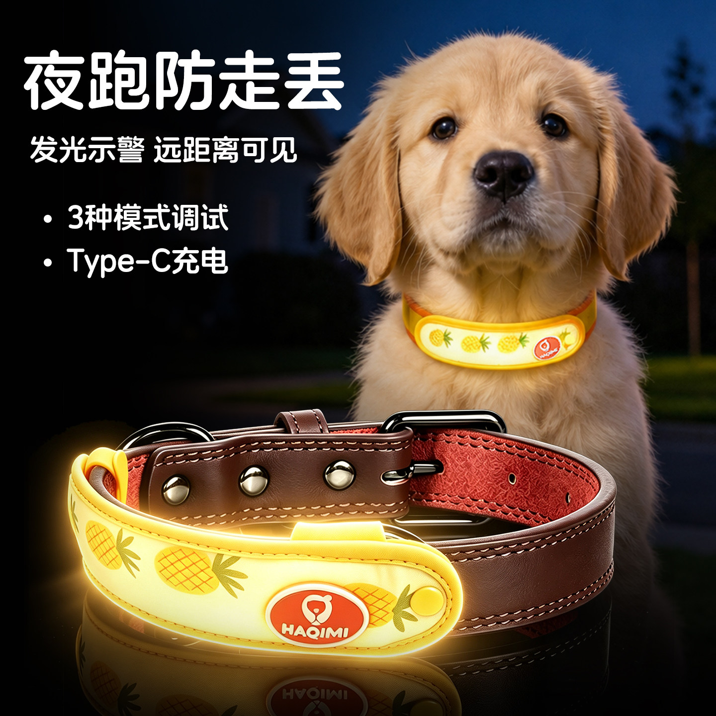 LED狗狗发光带充电款胸背项圈吊坠宠物夜间遛狗安全防走失夜行灯