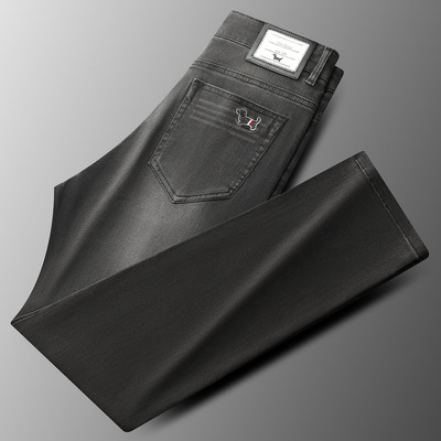 轻奢高端秋冬厚款新疆棉牛仔裤男士修身小直筒弹力柔软商务休闲裤